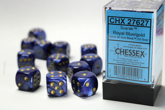 Chessex Scarab 16mm d6 Royal Blue/gold Block (12)