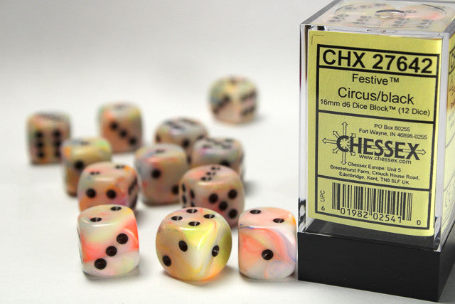 Chessex Festive 16mm d6 Circus/Black Block (12)
