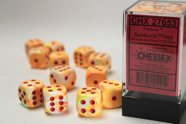 Chessex Festive 16mm d6 Sunburst/Red (12)