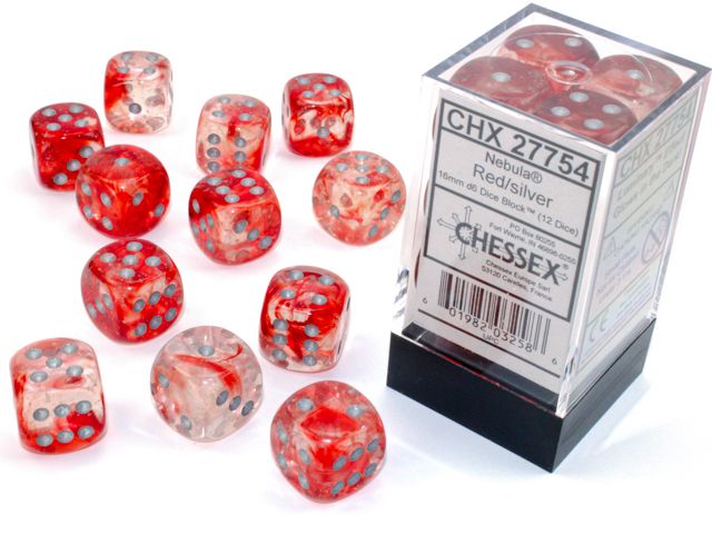 Chessex Nebula 16mm d6 Red/Silver Block (12)