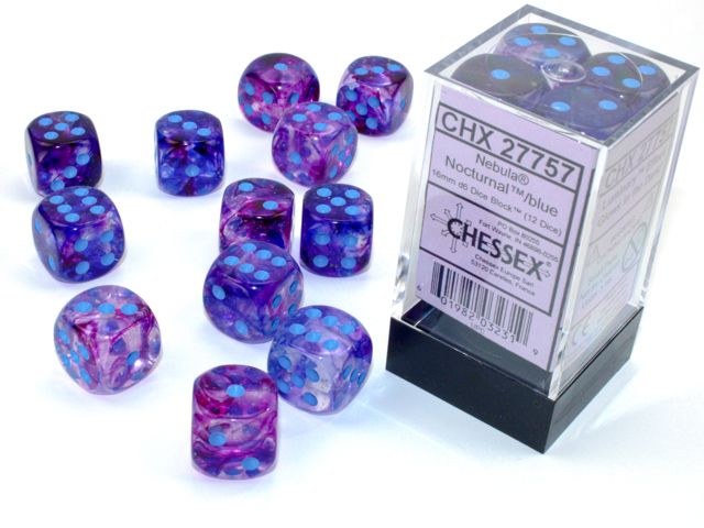 Chessex Nebula 16mm d6 Nocturnal/Blue Block (12)