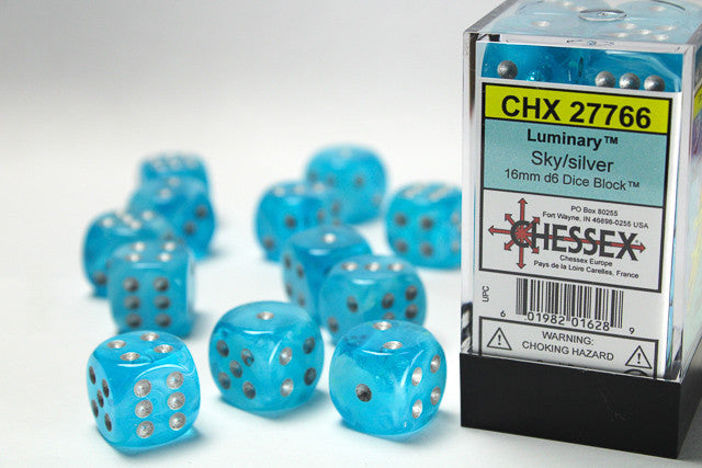 Chessex Luminary 16mm d6 Sky/Silver Block (12)