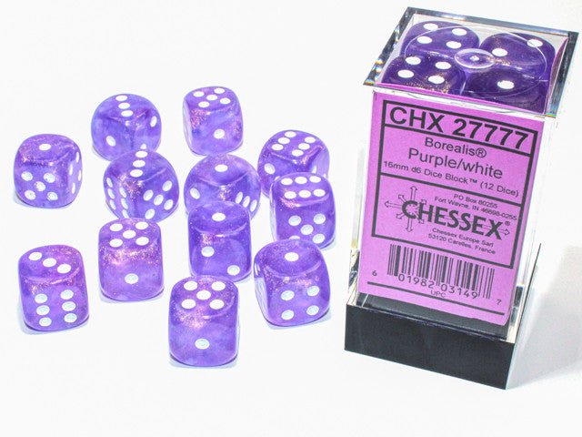 Chessex Borealis 16mm d6 Purple/white Luminary Block (12)
