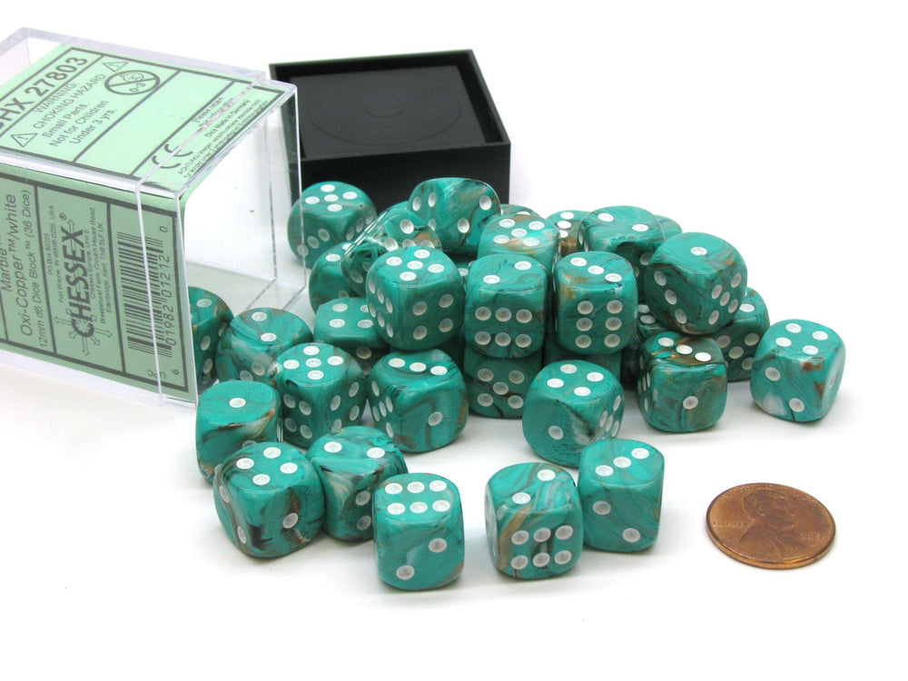 Chessex Marble 12mm d6 Oxi Copper/White Block (36)