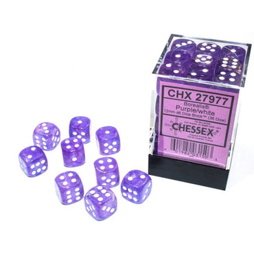 Chessex Borealis 12mm d6 Purple/white Luminary Block (36)