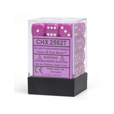Chessex Opaque 12mm d6 Light Purple/White Block (36)
