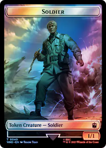 Soldier // Dinosaur Double-Sided Token (Surge Foil) [Doctor Who Tokens]