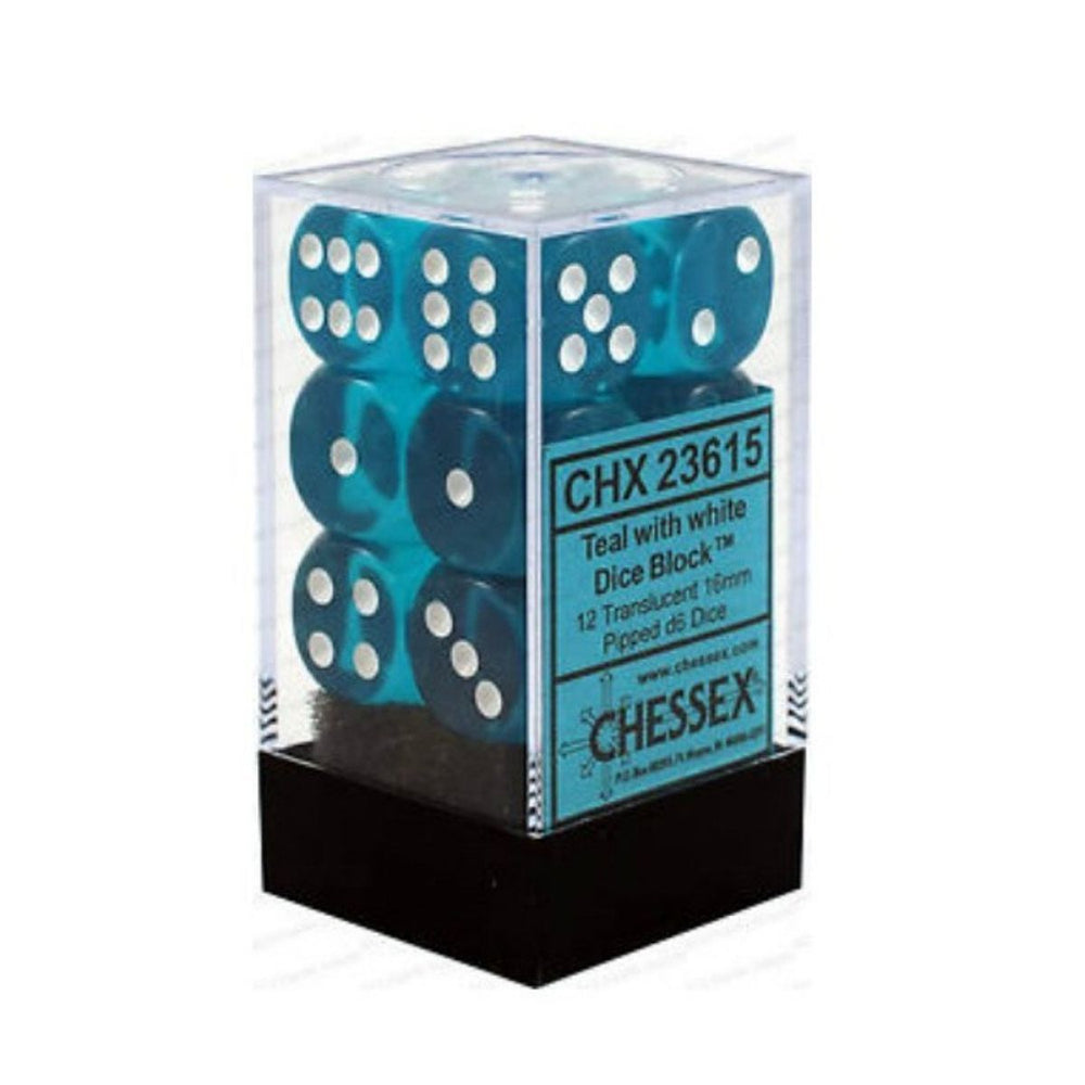 Chessex Translucent 16mm d6 Teal/White Block (12)