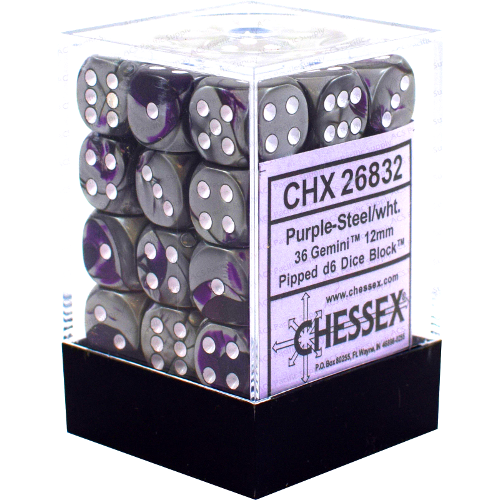 Chessex Gemini 12mm d6 Purple-Steel/White (36)
