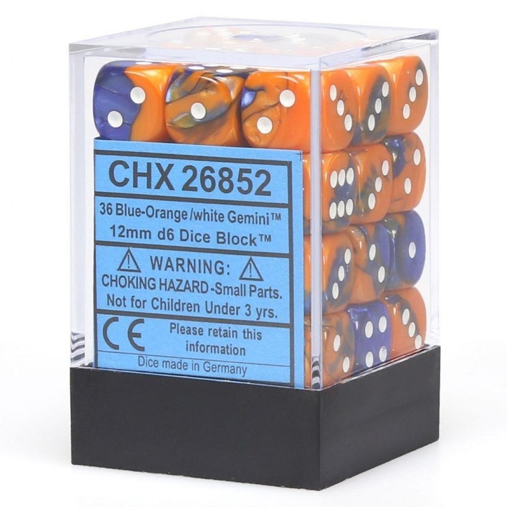 Chessex Gemini 12mm d6 Blue Orange/White Block (36)