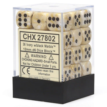 Chessex Marble 12mm d6 Ivory/Black Block (36)