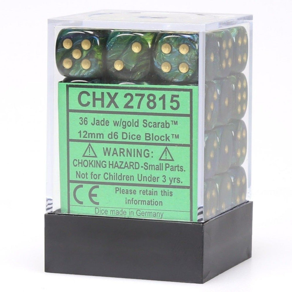 Chessex Scarab 12mm d6 Jade/Gold Block (36)