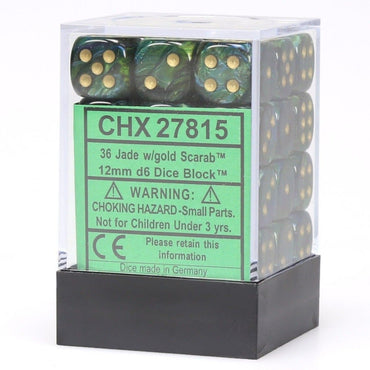 Chessex Scarab 12mm d6 Jade/Gold Block (36)