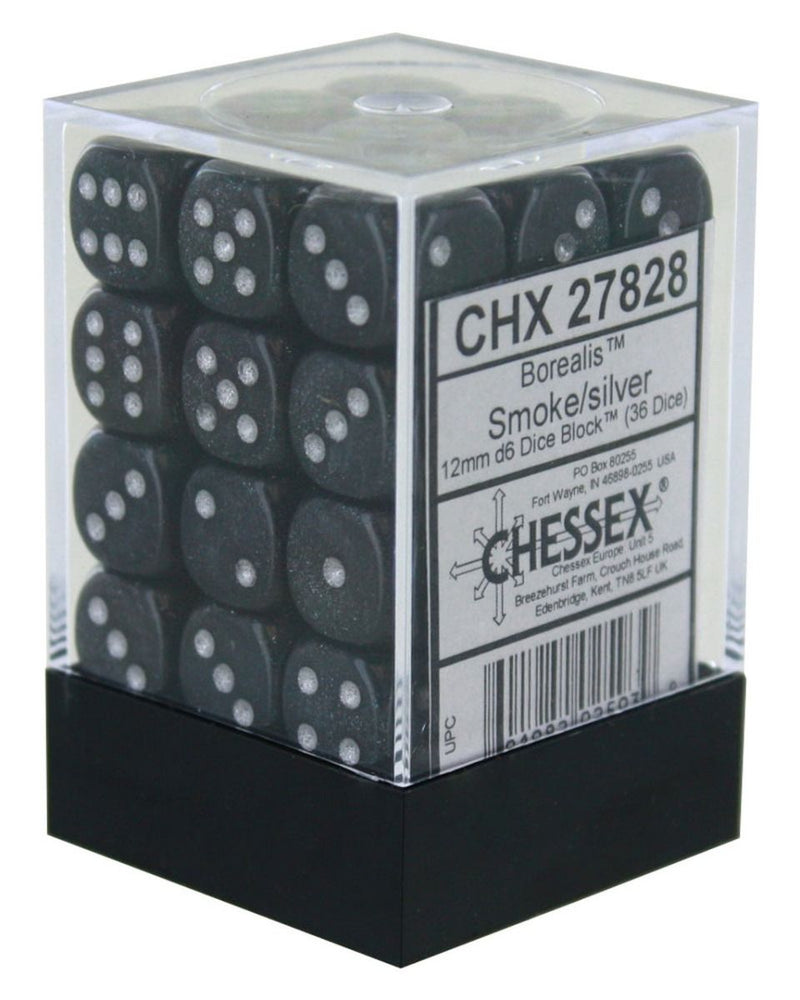 Chessex Borealis #2 12mm d6 Smoke/Silver Block (36)