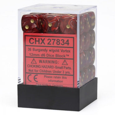 Chessex Vortex 12mm d6 Burgundy/Gold Block (36)