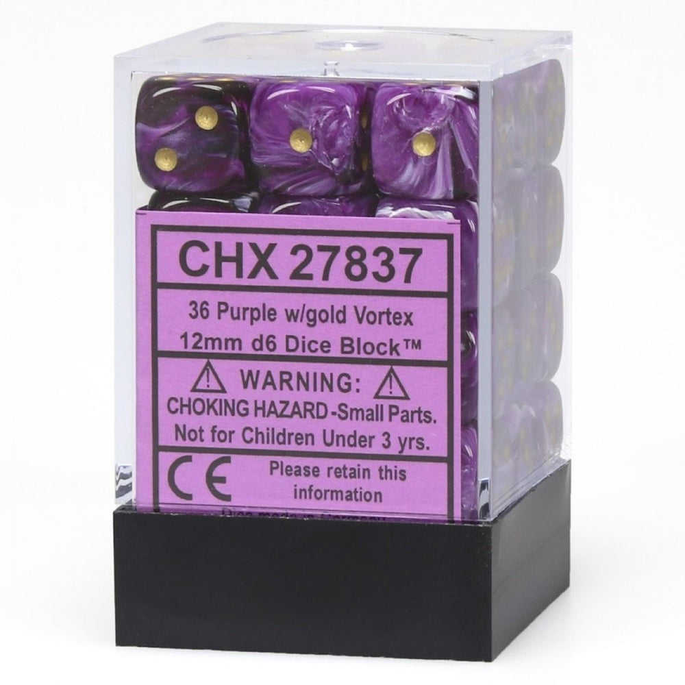 Chessex Vortex 12mm d6 Purple/Gold Block (36)