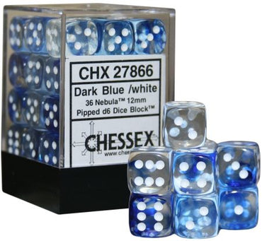 Chessex Nebula 12mm d6 Dark Blue/White Block (36)