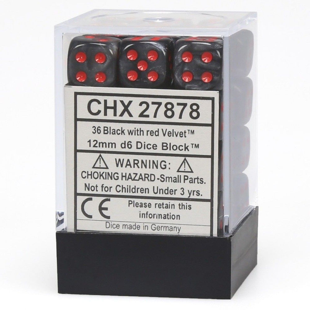Chessex Velvet 12mm d6 Black/Red Block (36)