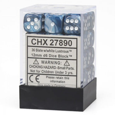 Chessex Lustrous 12mm d6 Slate/White Block (36)