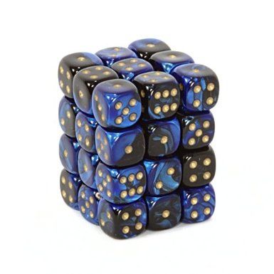 Chessex Gemini 12mm d6 Black-Blue w/gold (36)
