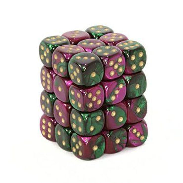 Chessex Gemini 12mm d6 Green-purple w/gold (36)