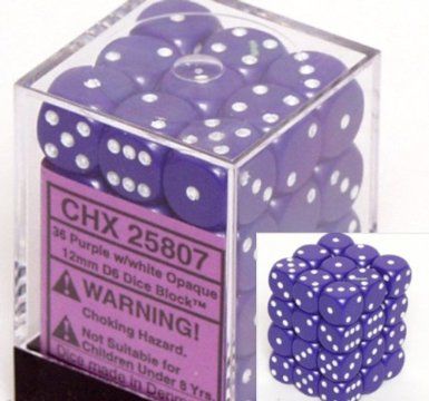 Chessex Opaque 12mm d6 Purple/white (36)