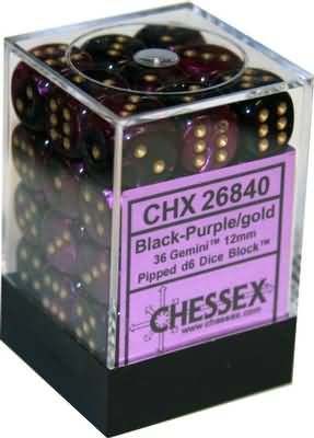 Chessex Gemini 12mm d6 Black-Purple/gold (36)