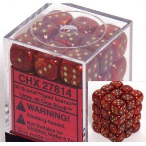 Chessex Scarab 12mm d6 Scarlet /gold (36)