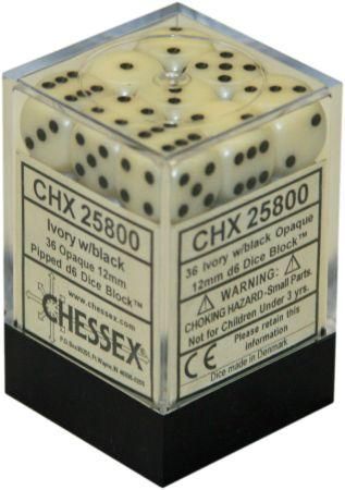 Chessex Opaque 12mm d6 Ivory/black (36)