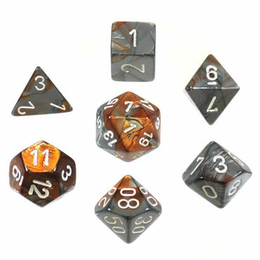 Chessex Gemini Copper-Steel/White 7-Die Set