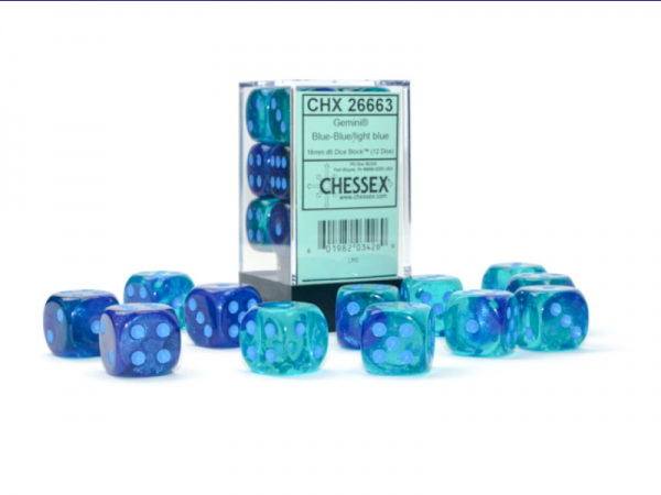 Chessex Gemini 16mm d6 Blue-Blue/Light blue (12)