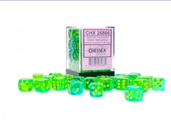 Chessex Speckled 12mm d6 translucent Green-Teal/yellow (36)