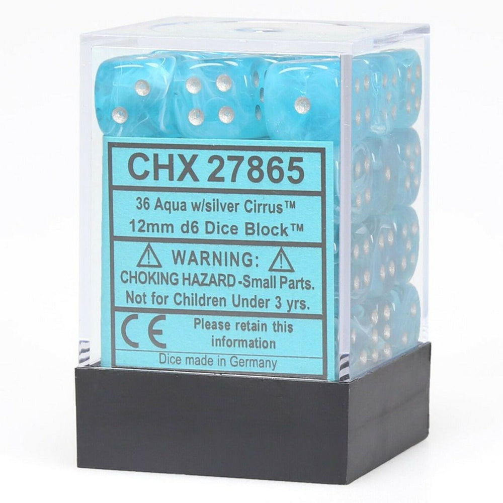 Chessex Cirrus 12mm d6 Aqua/Silver Block (36)