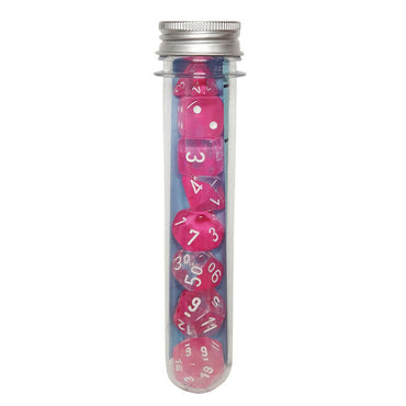 Chessex Gemini Clear Pink with White Luminary 7-Die set
