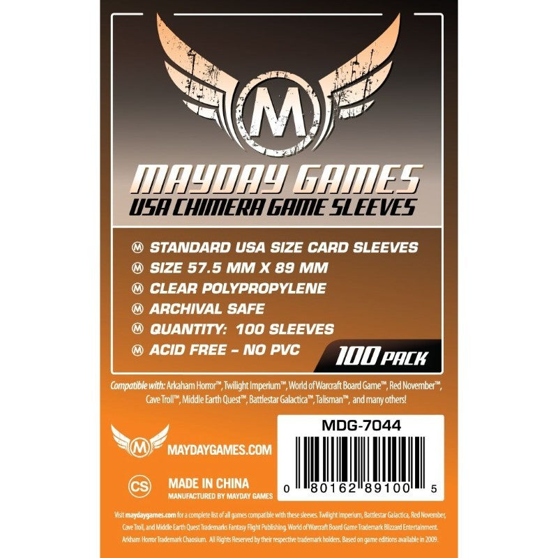 Mayday - USA Chimera Game Sleeves (Pack of 100) - 57.5mm X 89mm (Orange)